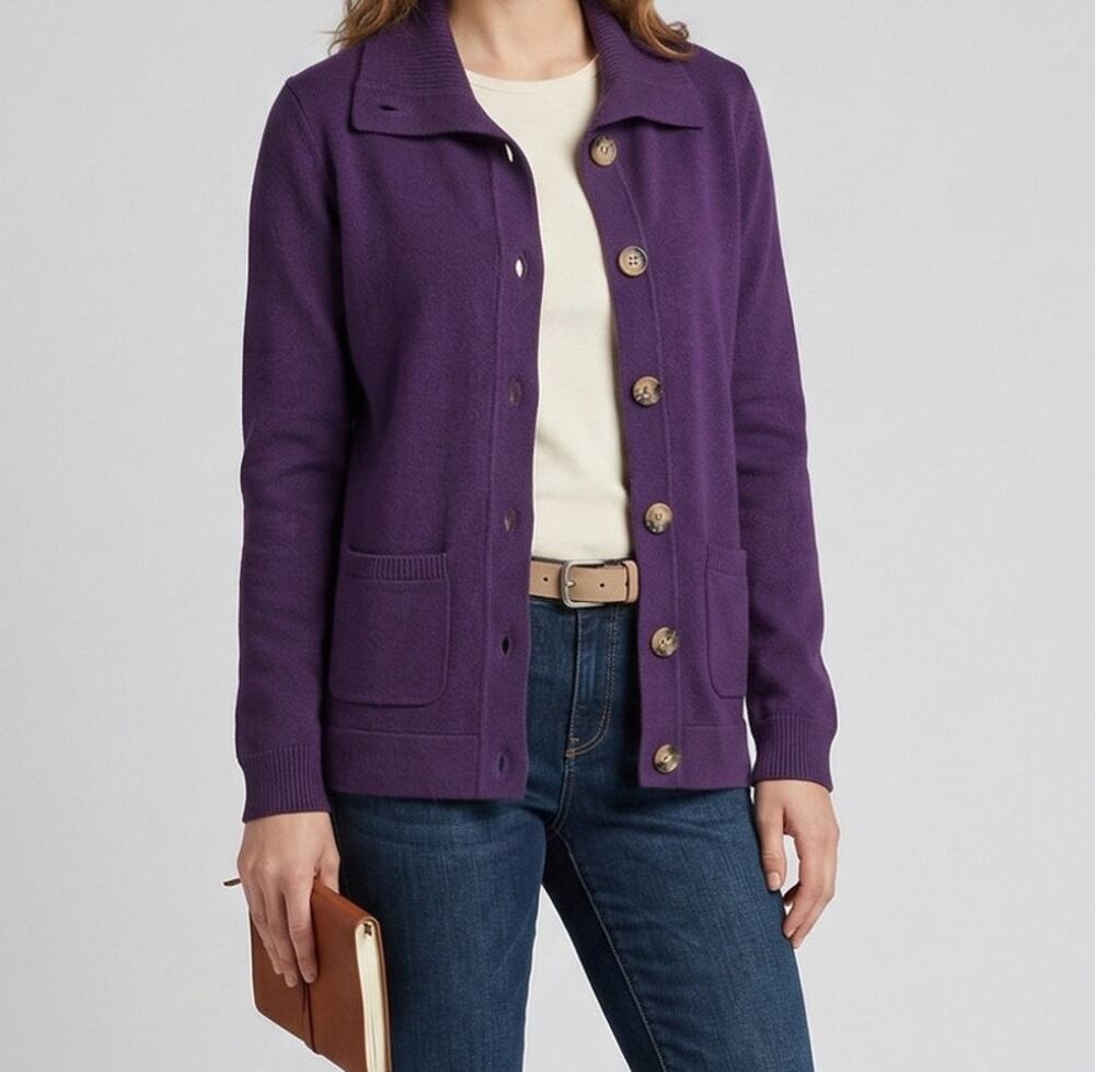 Falls Creek Womens Size Small Purple Cardigan Sweater Button Front Collar